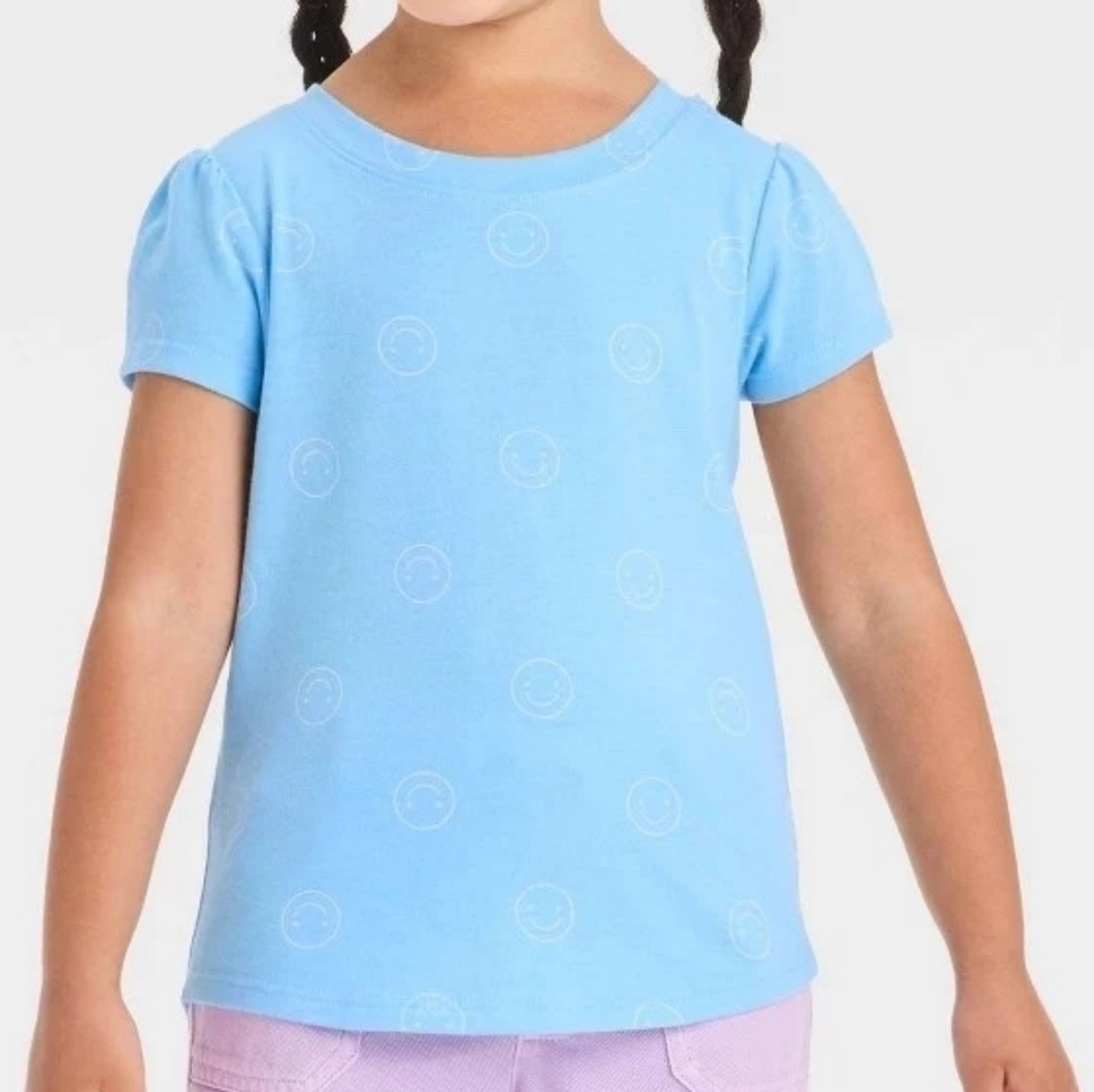 Cat & Jack Light Blue Smiley Face Tee